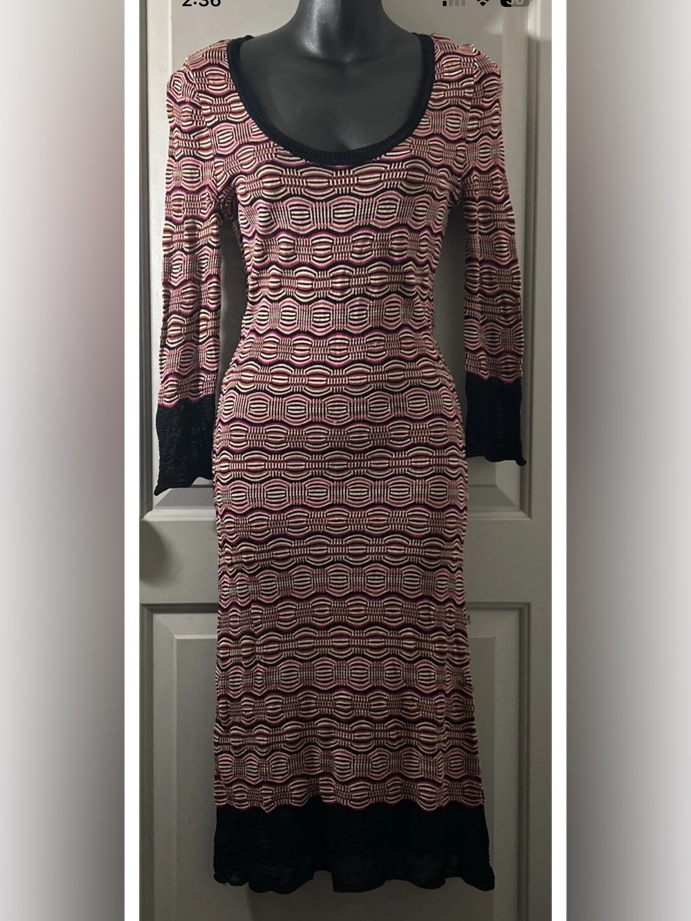 Missoni Pink and Black Geometric Long-Sleeve Knit Dress